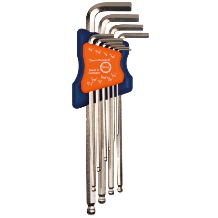 Inbussleutelset lang (inch) met kogelkop – 10-delig
