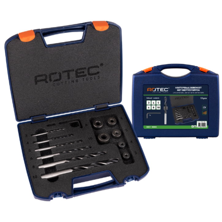 Houtspiraalborenset met dieptestoppen 13-delig Houtspiraalborenset met dieptestoppen 13-delig