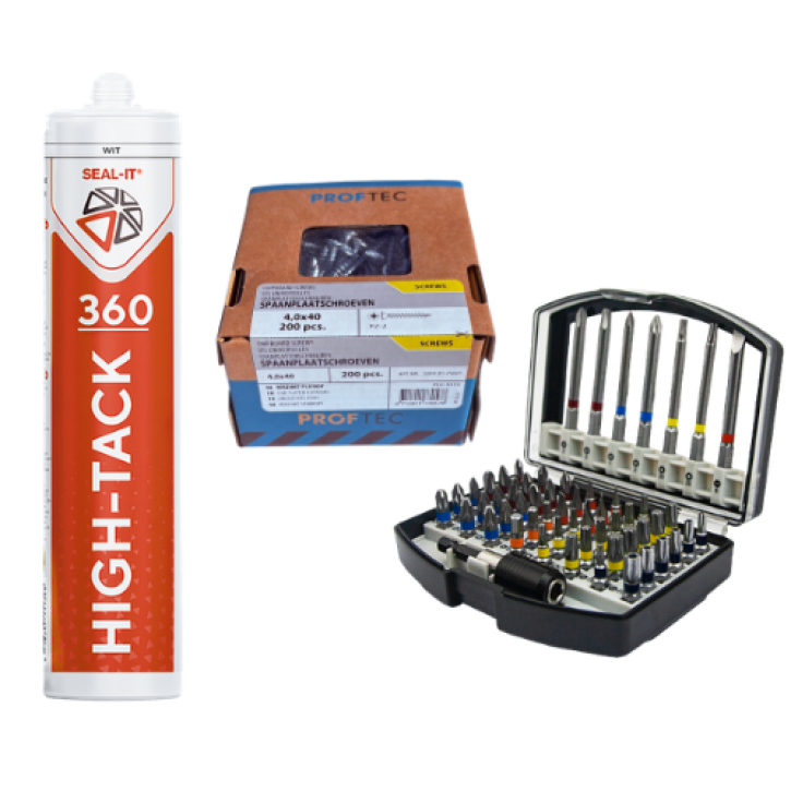 Montage Bundel – High Tack + Schroeven + Bitset Montage Bundel – High Tack + Schroeven + Bitset