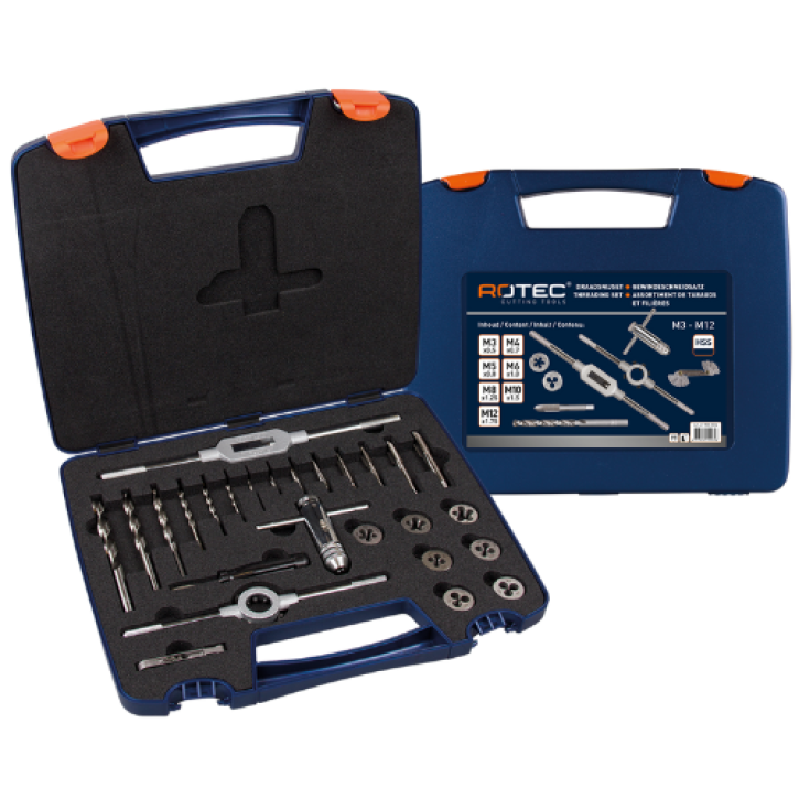 Handtap-, boren- en snijplatenset – 26-delig in kunststof koffer