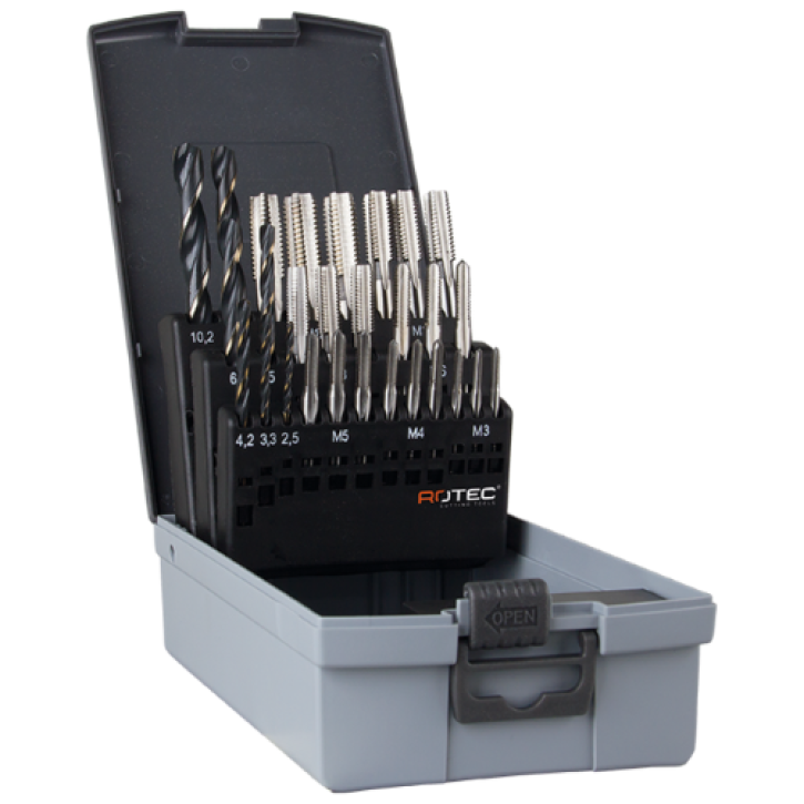 HSS handtappen- en borenset metrisch – 28-delig in ABS-cassette