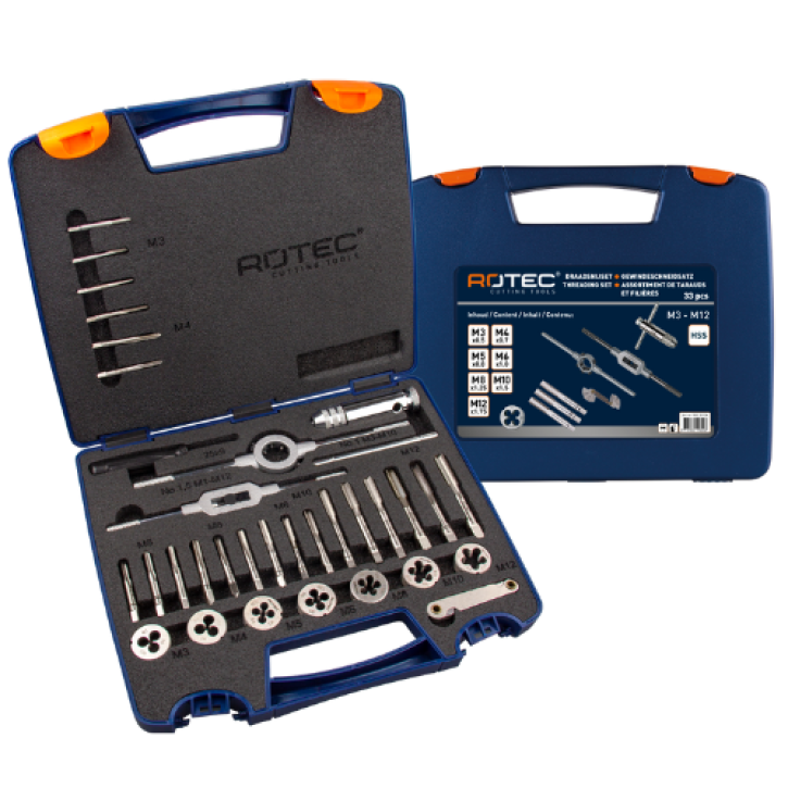 Handtap- en snijplatenset – 33-delig in kunststof koffer