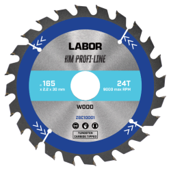 Labor HM cirkelzaagblad voor hout 165x30x2,2mm – 24T